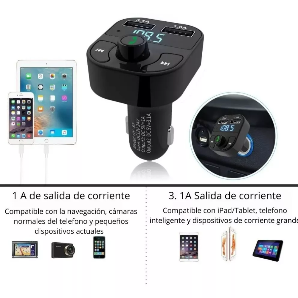 Receptor Bluetooth Autos Carga Rapida Usb