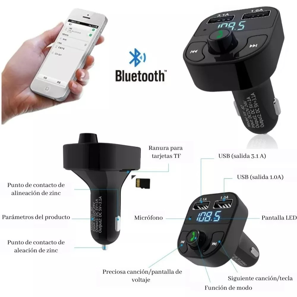 Receptor Bluetooth Autos Carga Rapida Usb